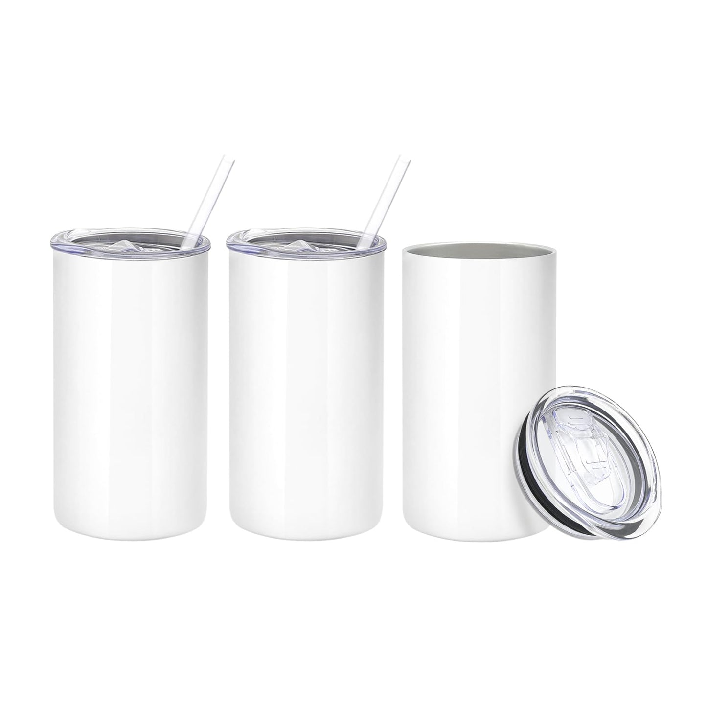 YOUKE OLA 16 Pack Sublimation Tumblers Blanks Bulk Sublimation Cups Skinny Straight Tumbler Stainless Steel Double Wall Insulated Water Bottles with Lid & Straw for DIY Gift, 12oz White
