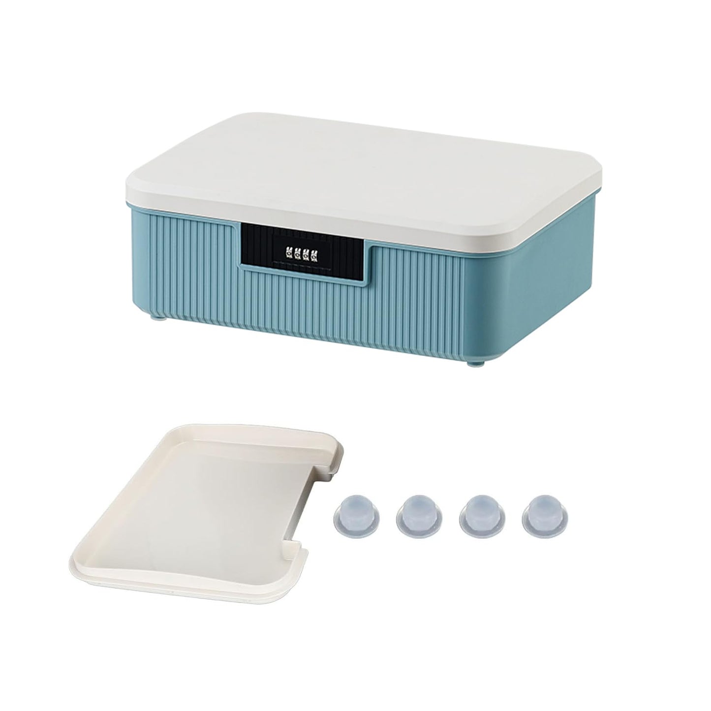 PENCK Lockable Storage Container Bin with Combination Lock - 4.2 Gallon Capacity Organizer Box & Plastic Trunk for Office/Home Security | Heavy Duty ABS Storage Box, White&Blue