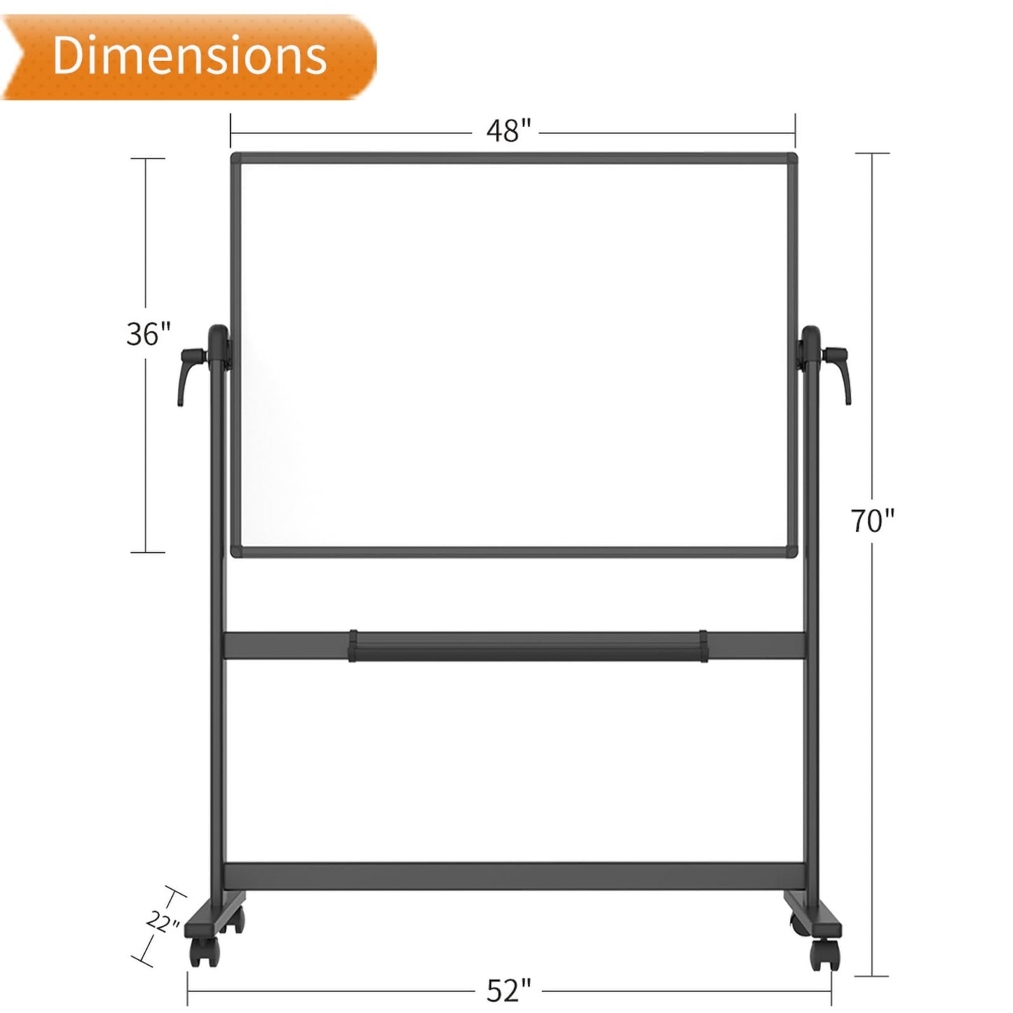 VIZ-PRO Double-Sided Magnetic Mobile Whiteboard, 48 x 36 Inches, Black Aluminium Frame and Stand