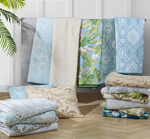 Tommy Bahama - Queen Quilt Set, Reversible Cotton Bedding with Matching Shams, Breathable Bedding Set for All Seasons (Southern Breeze Dark Blue, Queen)