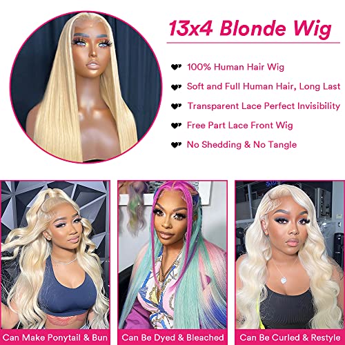 613 Lace Front Wig Human Hair 13x4 Blonde Lace Front Wigs 26Inch 210% Density 613 HD Lace Frontal Wig for Women 12A Brazilian Straight Human Hair Wig Glueless Wigs Pre Plucked with Baby Hair