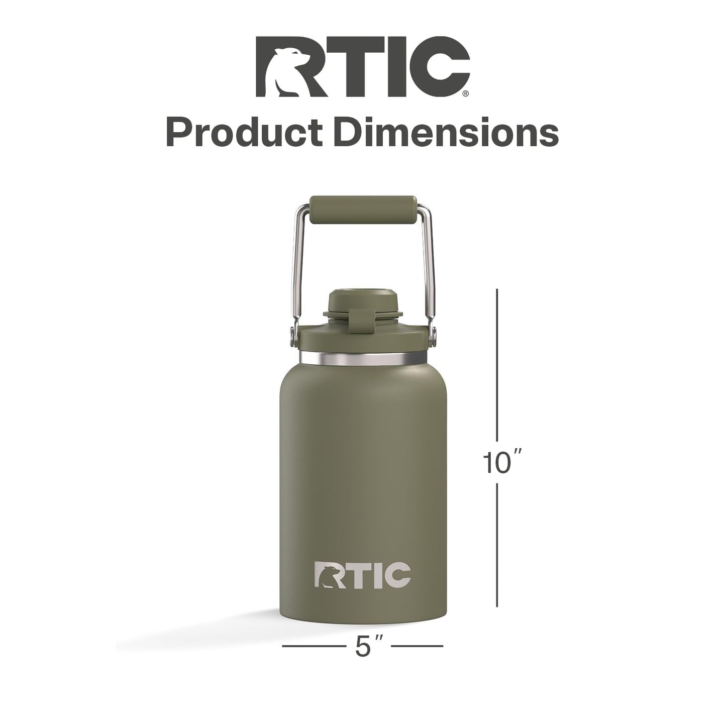 RTIC Half Gallon Outback Jug, Stainless Steel, Ceramic Lined Insulated Water Bottle with Lid and Handle, BPA-Free, Double Wall Vacuum Insulation, Olive