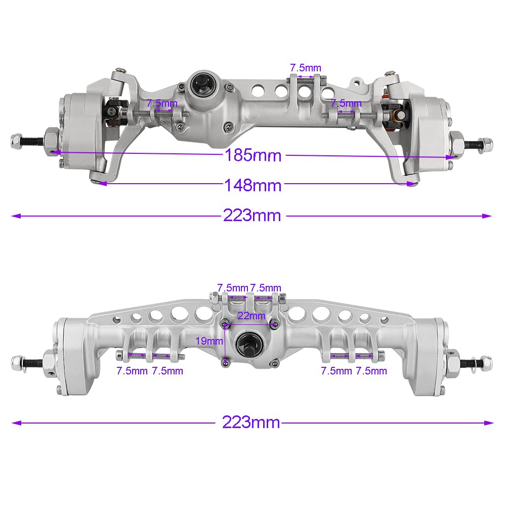Pothyes CNC Metal Front and Rear Portal Axles for 1/10 RC Crawler Car Axial SCX10 III AXI03006 AXI03007 Wrangler JL AR45 Axle Upgrade Part (Silver)