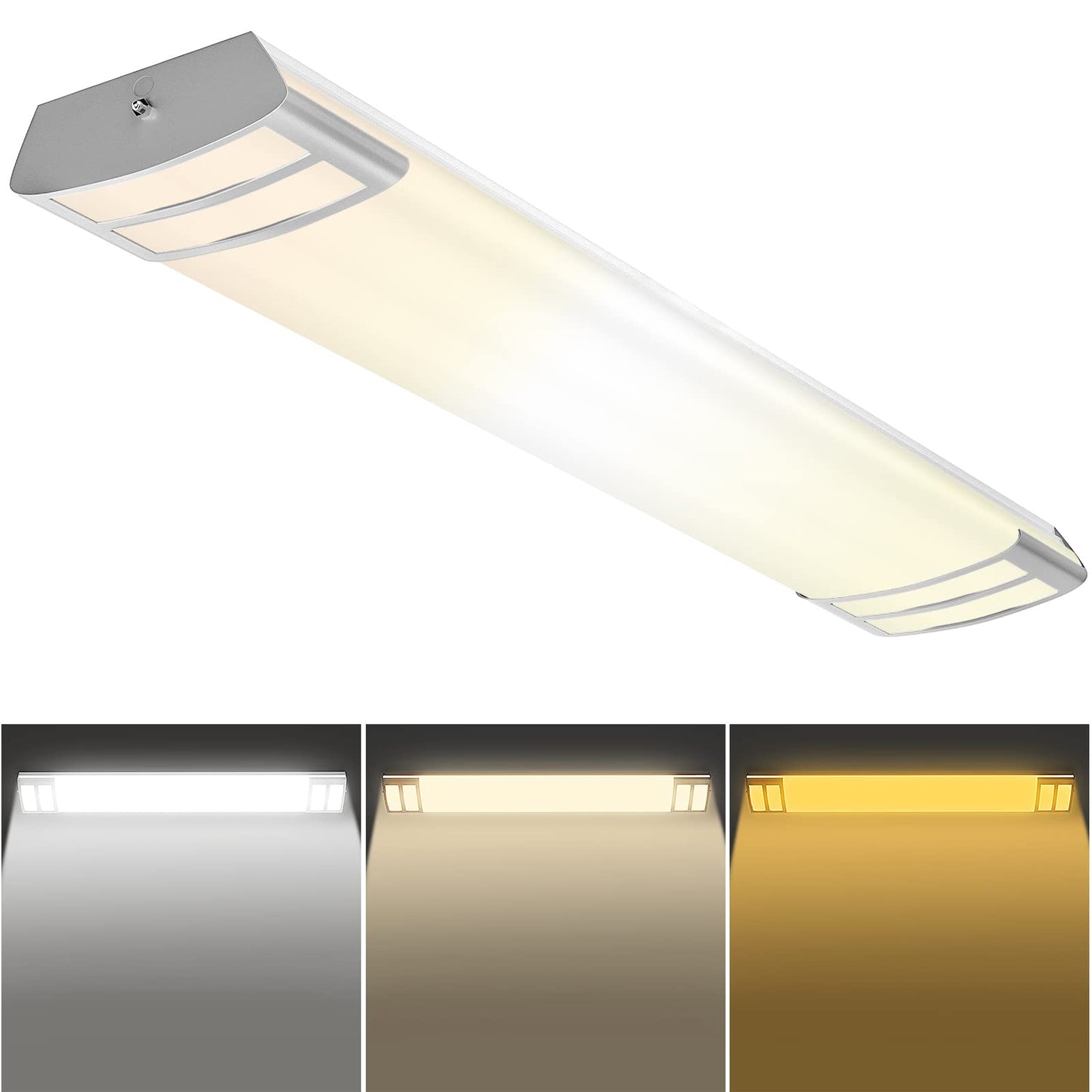 ANTLUX 4FT LED Light Fixtures, 3000K 4000K 5000K Selectable, 30W/40W/50W Dimmable 4 Foot Kitchen Ceiling Light Fixture, 48 Inch Flush Mount LED Wraparound Puff Lights for Kitchen, Laundry, Office