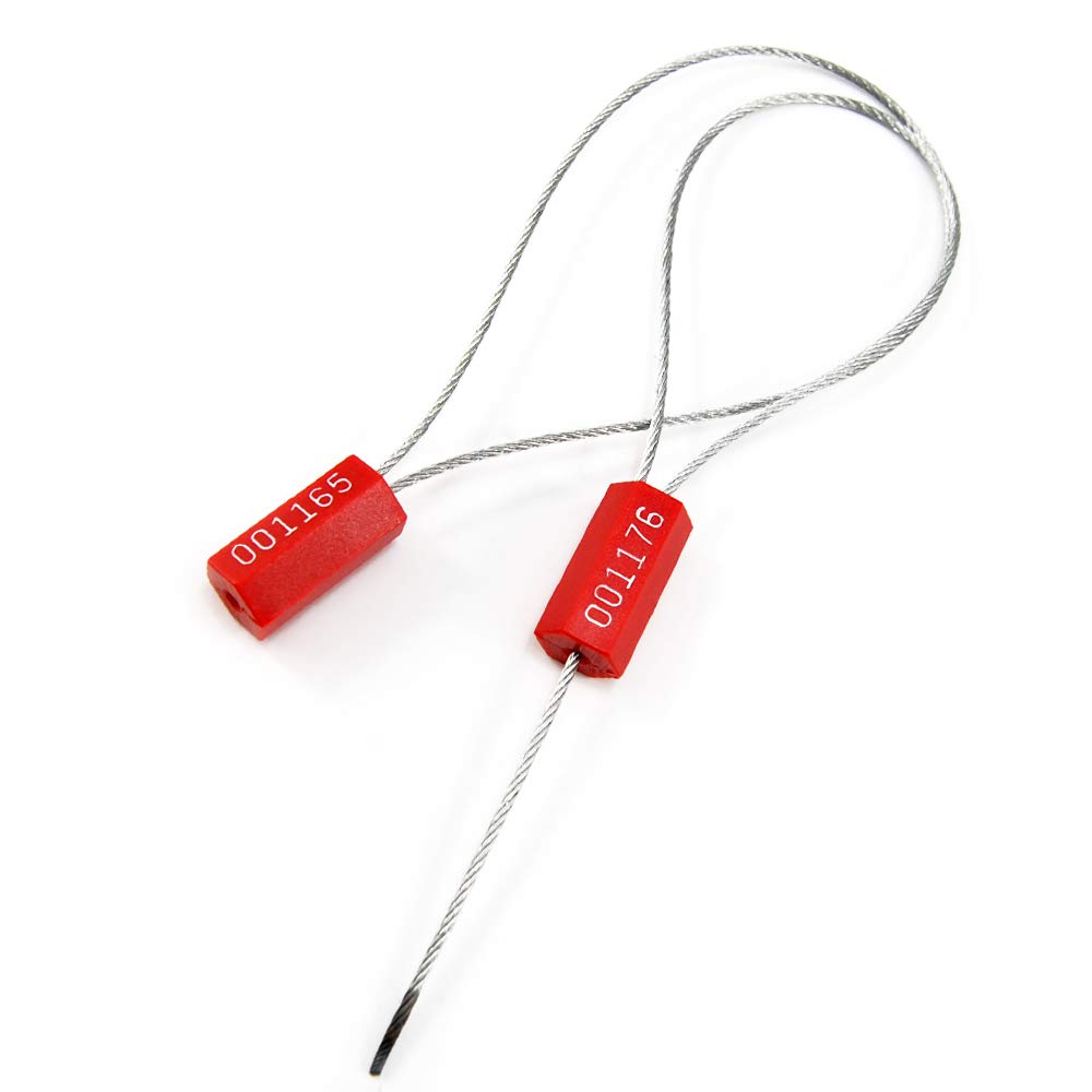 Leadseals(R) 500 Red Security Cable Seals Metal Truck Trailer Seals Tamper Proof Security Tag Seal Disposable Self-Locking Shipping Security Tags Numbered(Pack of 500 PCS)