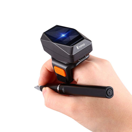 Eyoyo 2D Finger Ring Barcode Scanner, Mini Wearable 3-in-1 USB Wired & 2.4G Wireless & Bluetooth Scanner, Image 1D QR Bar Code Reader PDF417 Data Matrix Screen Scan Compatible with iPad, Phone, PC