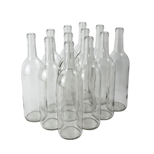 FastRack - 750ml Clear Wine Bottles (Pack of 12) | W5 Bordeaux Liquor Bottles | 750 ml Empty Bottle for Drinks, 12 per Case - NO CORKS INCLUDED