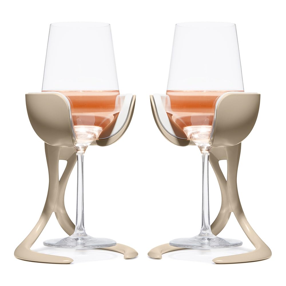 VoChill Stemmed Wine Glass Chiller | Made in USA | Radically cool wine tool – keeps wine perfectly chilled in your glass | Refreezable Chill Cradle actively chills (Sand, Perfect Pair)