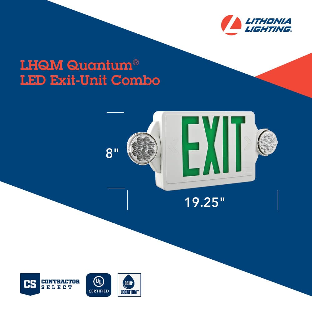 Lithonia Lighting LHQM LED R M6 Quantum White LED Exit and Emergency Light Combo with Red Letters, 180 Lumens, 120 Volts, 4 Watts,