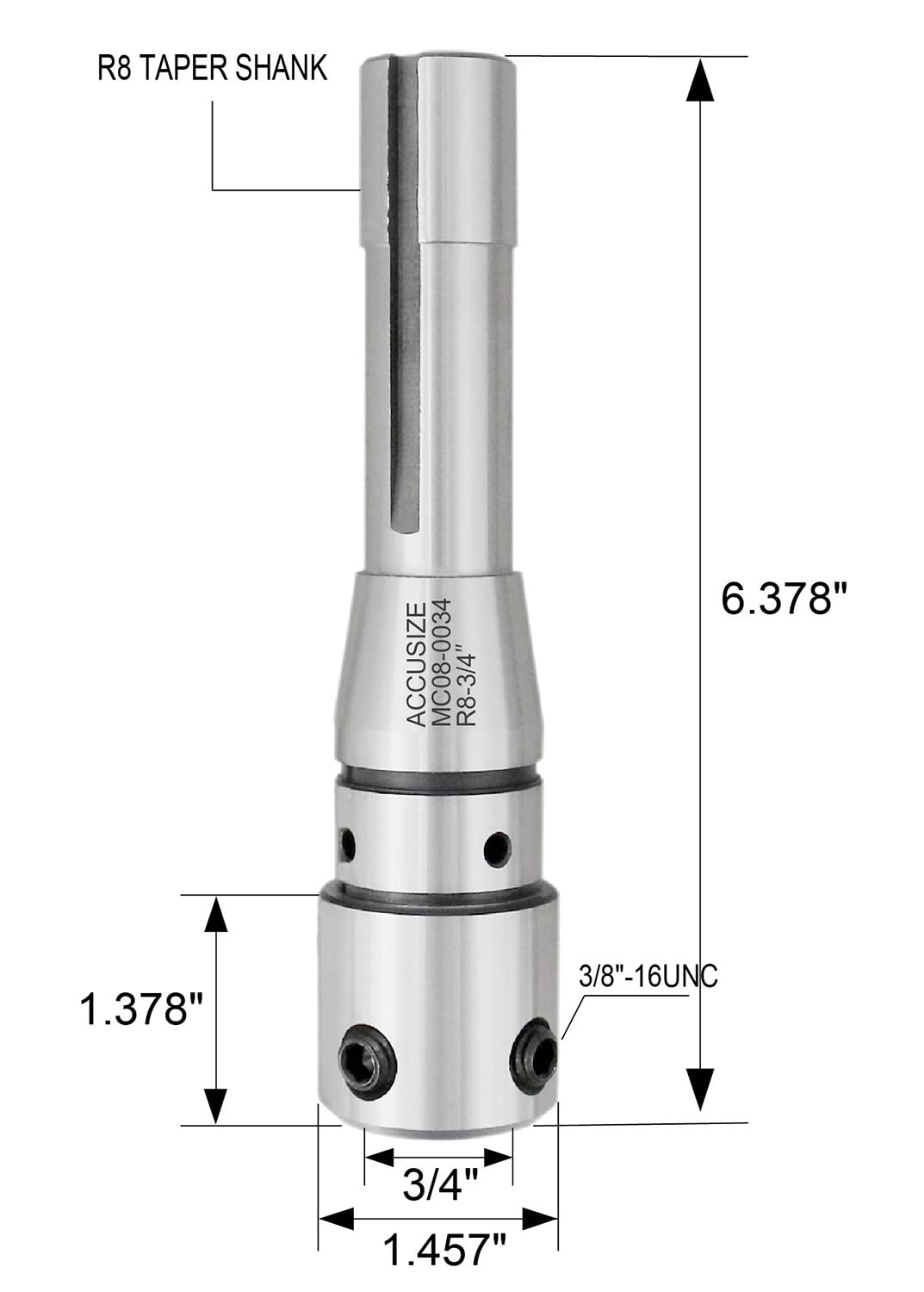 Accusize Industrial Tools R8 to 3/4'' Weldon Shank Arbor Adapter, Compatible with Annular Cutters for Bridgeport Milling Machines, Durable Construction, MC08-0034