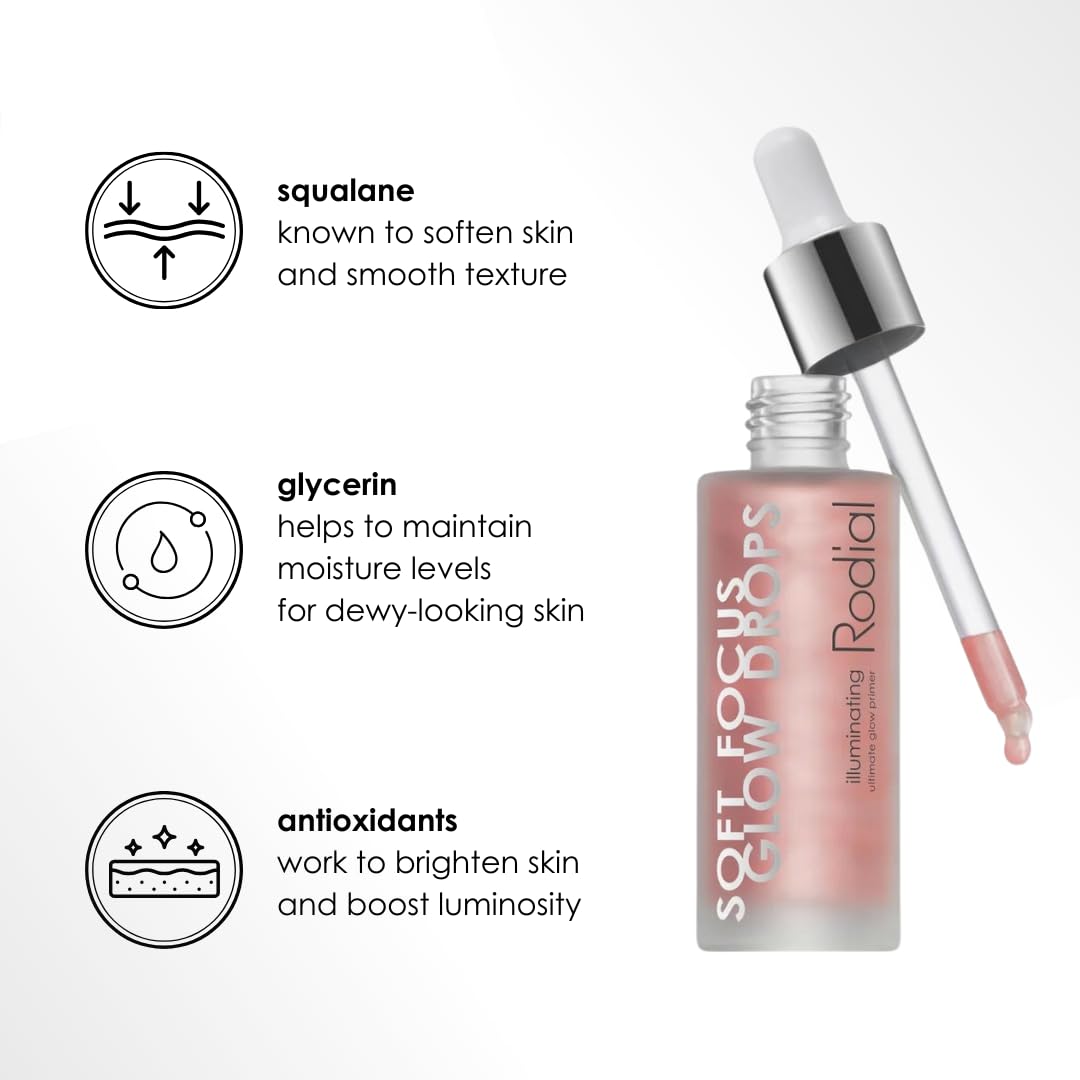 Rodial Soft Focus Glow Booster Drops 1.05 fl oz, Illuminating Skin Serum with Glycerin and Antioxidants, Perfectioning and Smoothing Dewy Makeup Base, Weightless Formula
