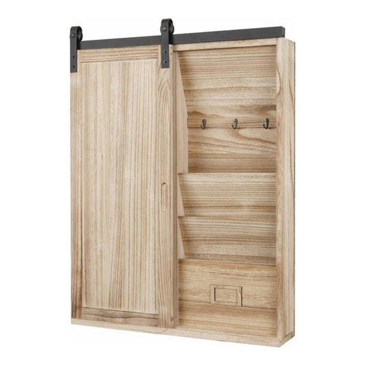 American Furniture Classics OS Home and Office Solid Wood Barn Door Style Corkboard and Letter and Key Storage Wall Organizer, Distressed Natural Finish (52001)