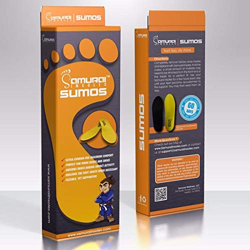 Samurai Insoles Sumos- Super-Padded Orthotics for Flat Feet- Perfect for Work Boots, Roomy Sneakers or Shoes (Mens 11-11 1/2 | Womens 13-13 1/2)