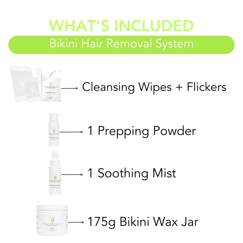 Sugar Me Smooth Bikini Sugar Wax Kit – Gentle On Skin And Less Painful Hair Removal In A Simple System For At-Home Brazilian, No Strips, No Heat, Water Soluble All-Natural Solution For All Hair Types