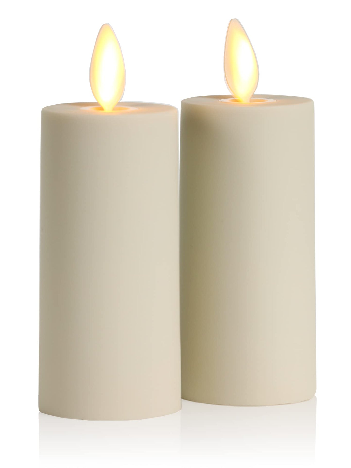 Luminara Outdoor Votive Flameless LED Candle, Set of 2 Ivory 1.5" x 4", Moving Flame Battery Operated Timer Remote Ready IPX4 Matte Plastic Finish