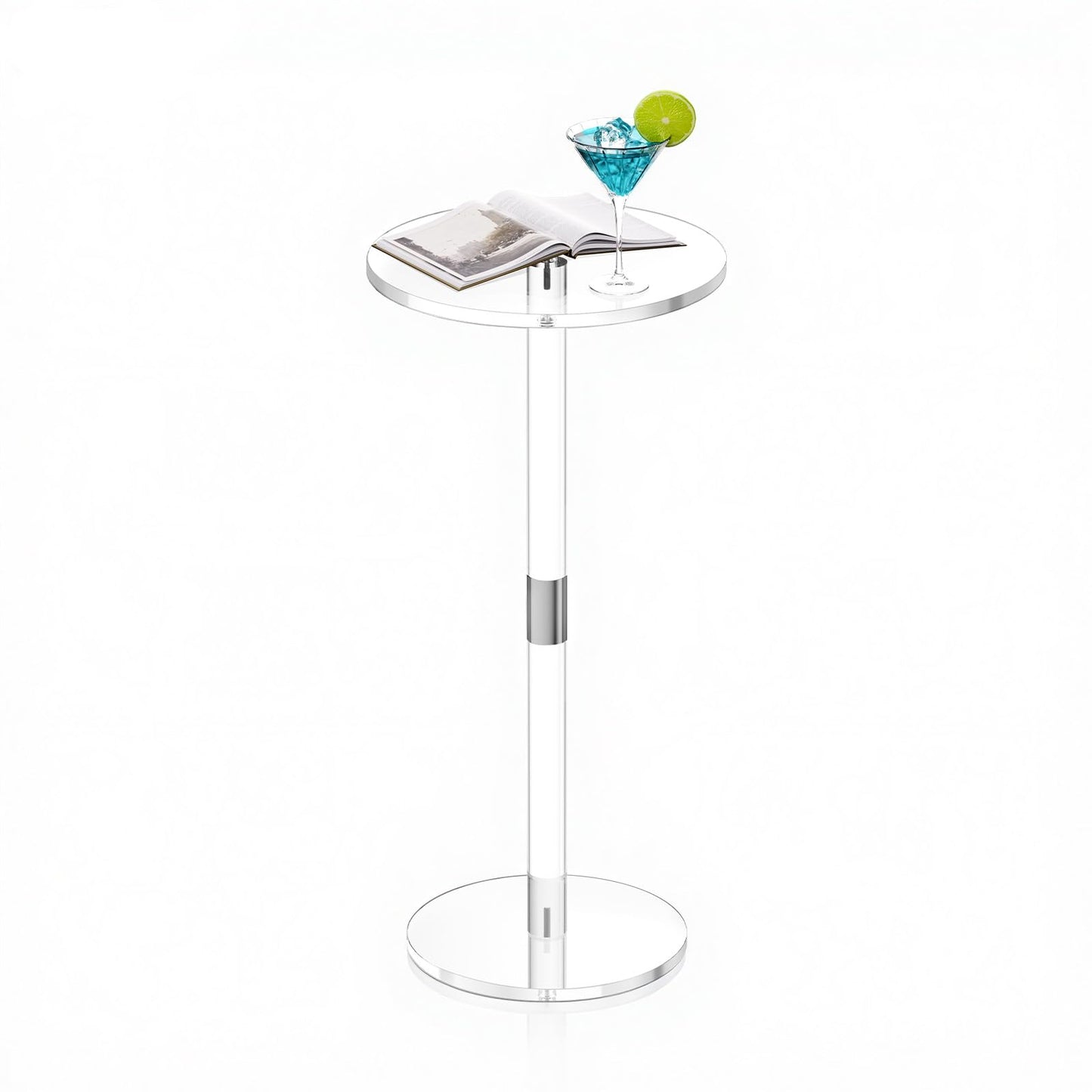 VEVOR Acrylic Drink Table, Small Round Side Table with Solid Post, Modern Clear End Table Transparent Cake Desk for Coffee, Cocktail, Dessert, Snack, Living Room, Bedroom, Bathroom, Easy Assembly