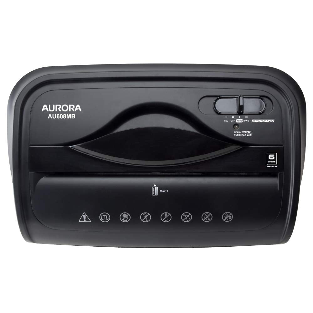 Aurora AU608MB High-Security 6-Sheet Micro-Cut Paper Credit Card Shredder with 3.5-Gallon Wastebasket, 4-Minute Continuous Running Time, Security Level P-4