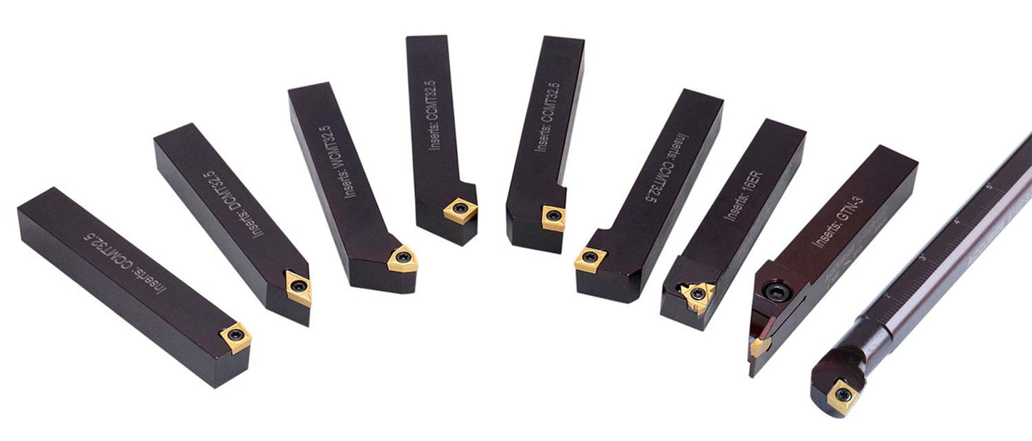 Accusize Industrial Tools 3/4" 9 Pieces/Set, Indexable Carbide Turning Tools and Boring Bar, 2988-0034