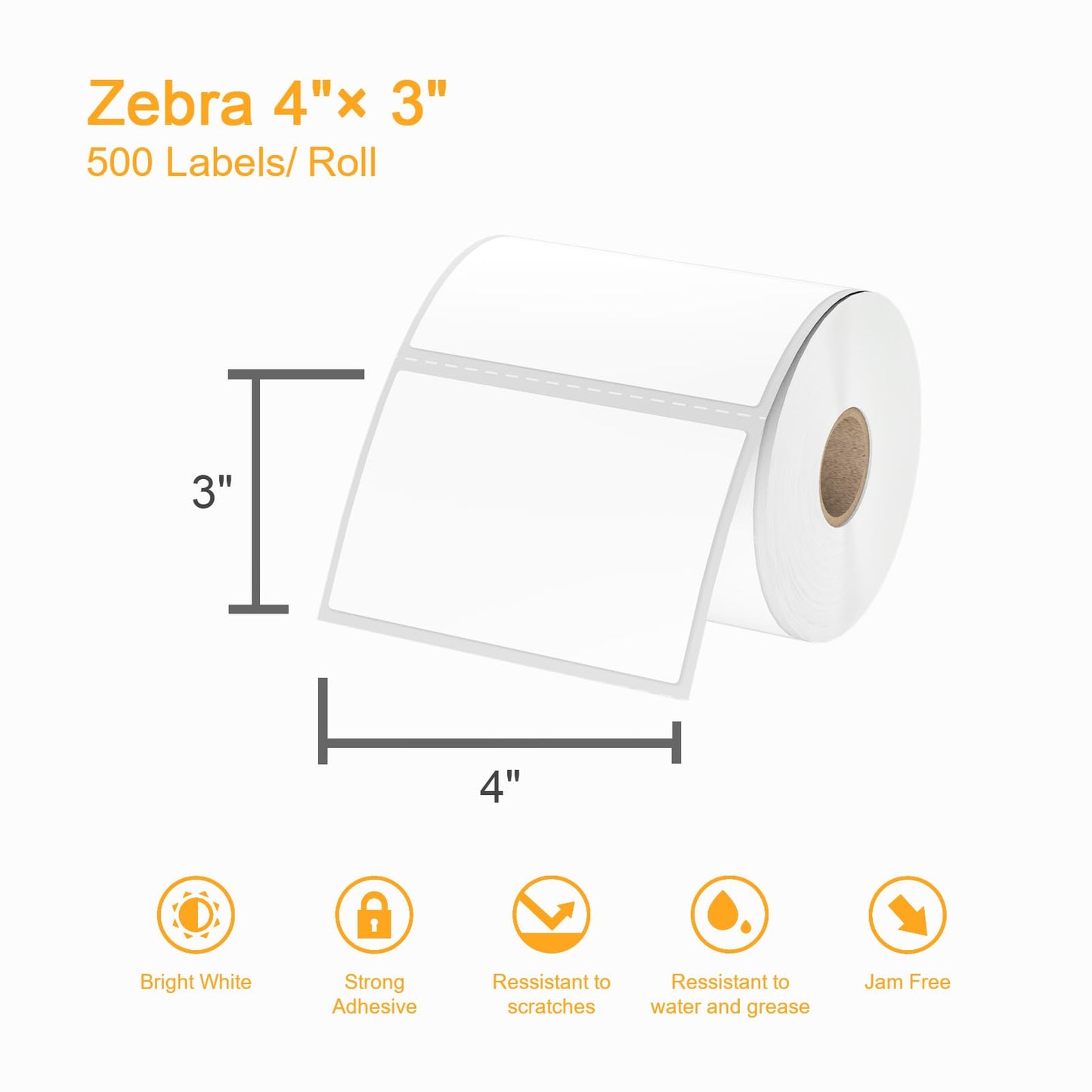 (6000 Labels 3-Proof 1" Core) Labelebal 12 Rolls 4" x 3" Direct Thermal Label (101mm x 76mm) Multipurpose Shipping Address Mailing Barcodes Stickers Compatible for Zebra & Rollo Desktop Label Printer