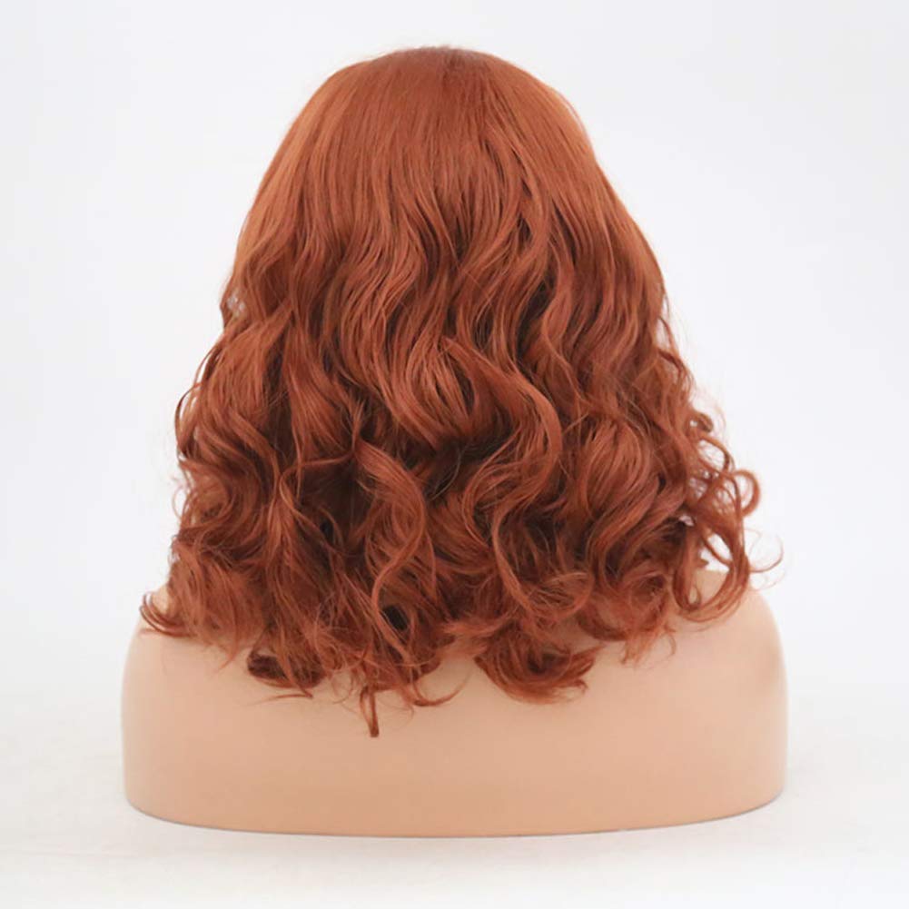 CNRO Hair Auburn Wigs Short Wavy Lace Front Wigs Copper Red Synthetic Wig For Women Shoulder Length (Red Brown)