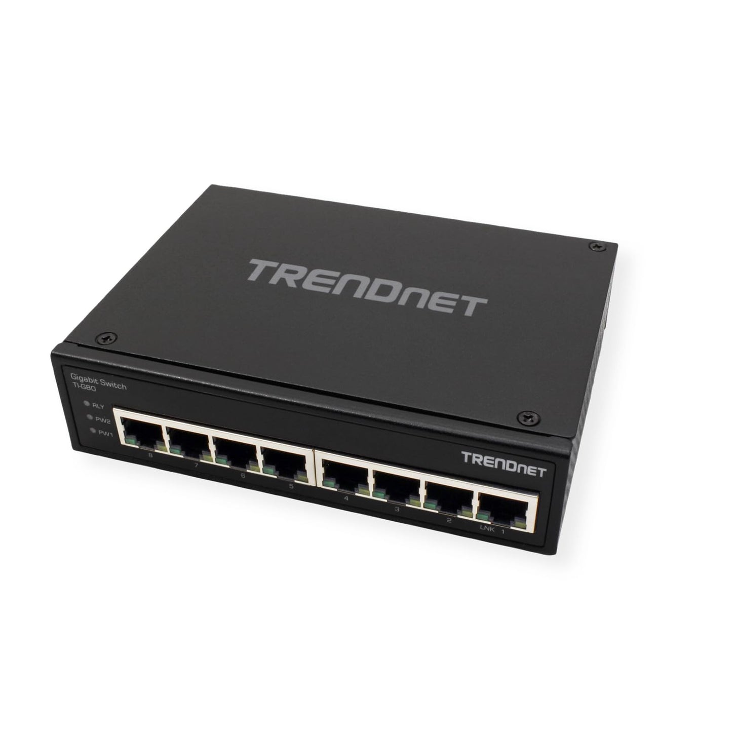 TRENDnet 8-Port Hardened Industrial Gigabit DIN-Rail Switch, TI-G80, 16 Gbps Switching Capacity, IP30 Rated, Ethernet Splitter, NDAA & TAA Compliant, Lifetime Protection, Black