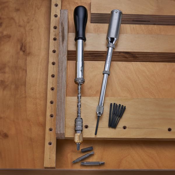 12" Yankee Screwdriver - Push Type Semi Automatic Screw Driver, 4.5mm and 5.5mm Double-Sided Philips/Flathead, PH3, and Size 7 Flat Head Bits with Quick Change Hex Chuck by Kings County Tools