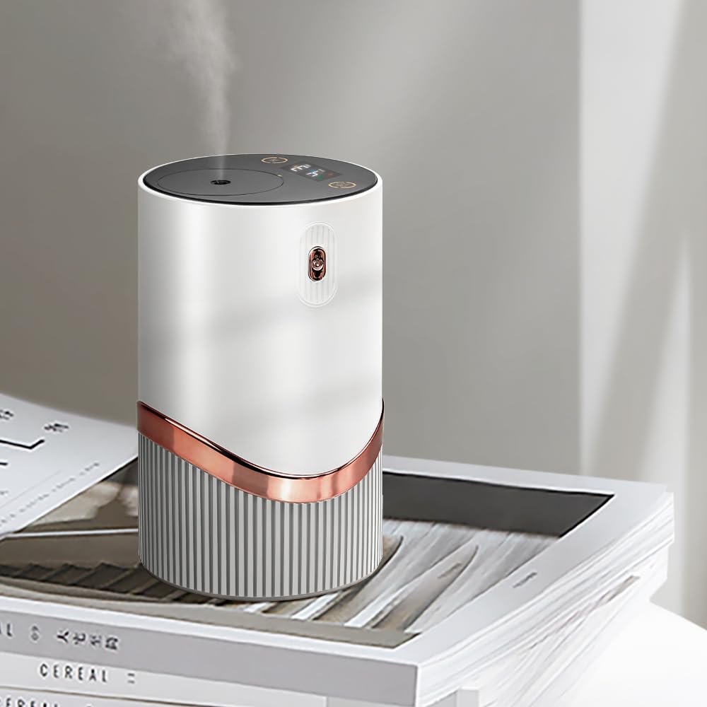 Waterless Essential Oil Diffuser - Aroma Diffuser for Car, Portable Smart Scent Air Machine 1/2/3 & Continuous Mist, Anti-TIPP, Timer Setting and Auto-Off Function (White)