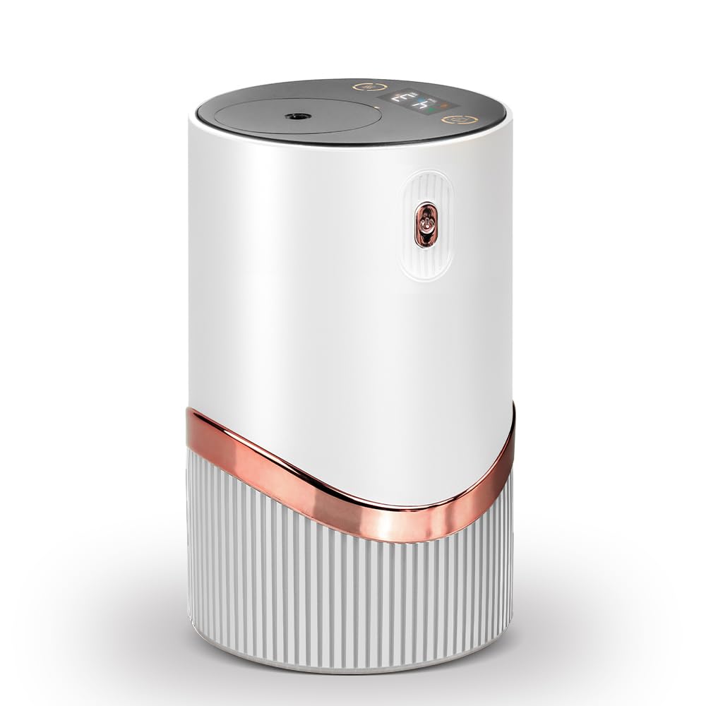 Waterless Essential Oil Diffuser - Aroma Diffuser for Car, Portable Smart Scent Air Machine 1/2/3 & Continuous Mist, Anti-TIPP, Timer Setting and Auto-Off Function (White)