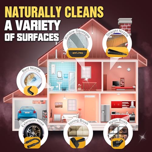 STEAMIFY Pressurized Handheld Steam Cleaner for Home, Multi-Surface Steamer with 12 Accessories, 12.8oz Natural Steamer for Cleaning Car, Bathroom, Shower, Upholstery, Grout, Window, Grease