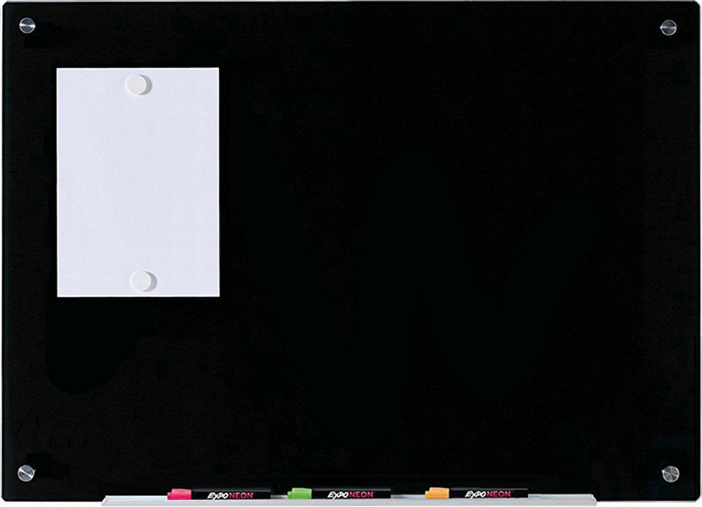 Audio-Visual Direct Magnetic Black Glass Dry-Erase Board Set - 3' x 2' - Includes Magnets, Hardware & Marker Tray