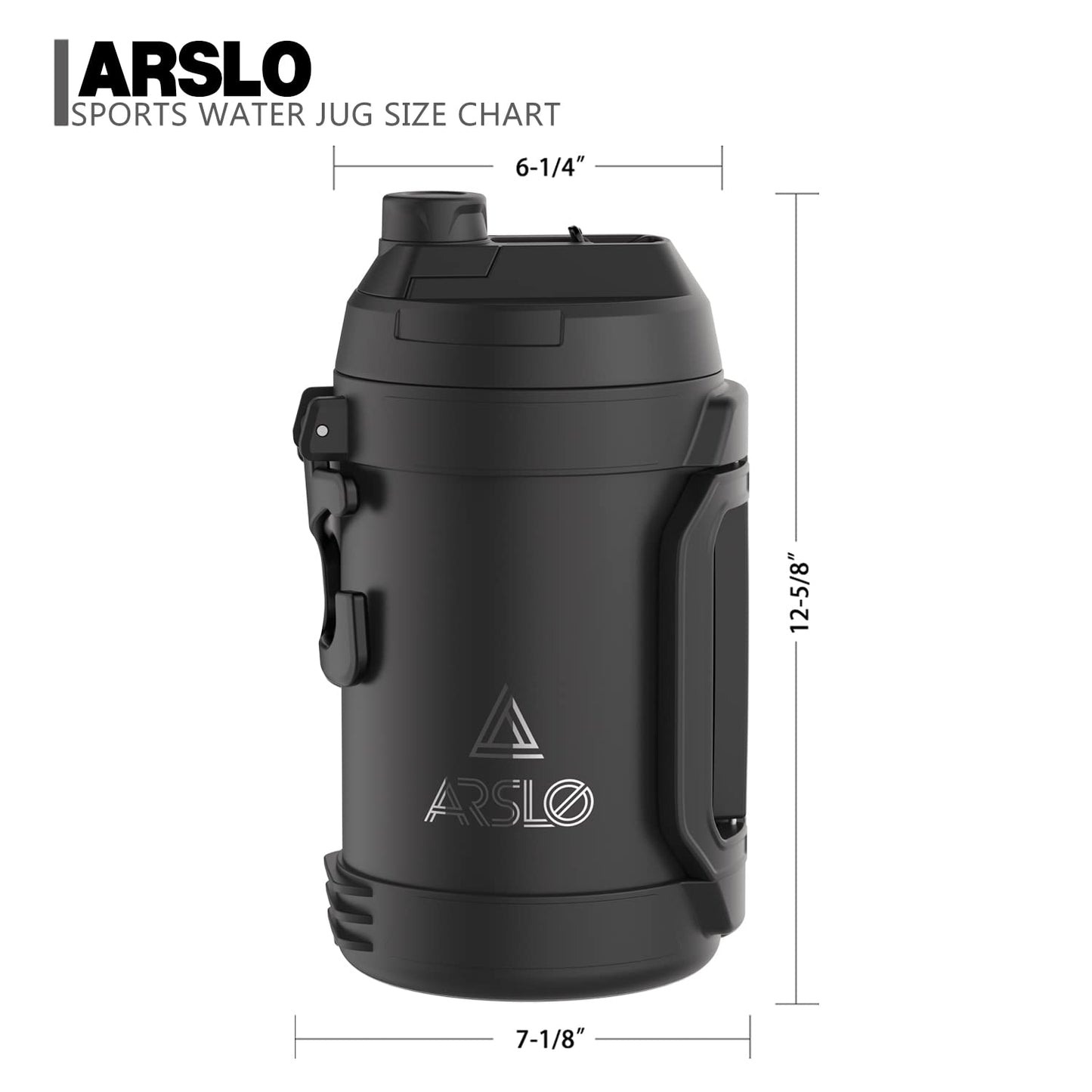 Arslo Sports Water Jug - Gallon Water Bottle - Large Insulated Stainless Steel Bottle for Gym, Workouts, Basketball, Football, Soccer - Keep Water Cold for Up To 24 Hours - 108 Ounce (Black)