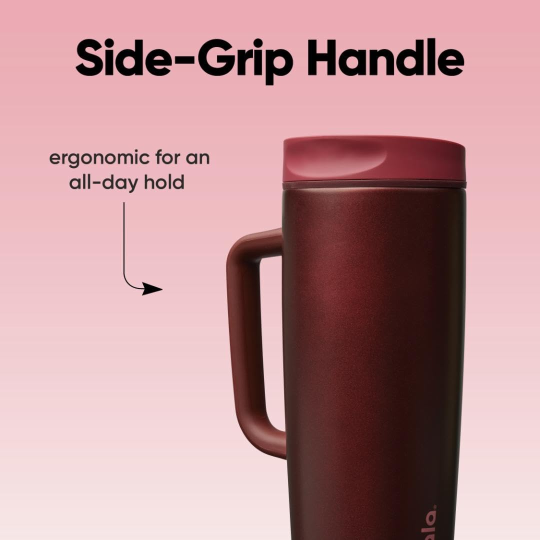 Owala SmoothSip Slider Stainless Steel Insulated Travel Mug with Handle, 100% Leak Proof, For Hot and Cold Drinks, Travel Friendly with Sliding Lock Lid, BPA Free, 24 oz, Black Cherry