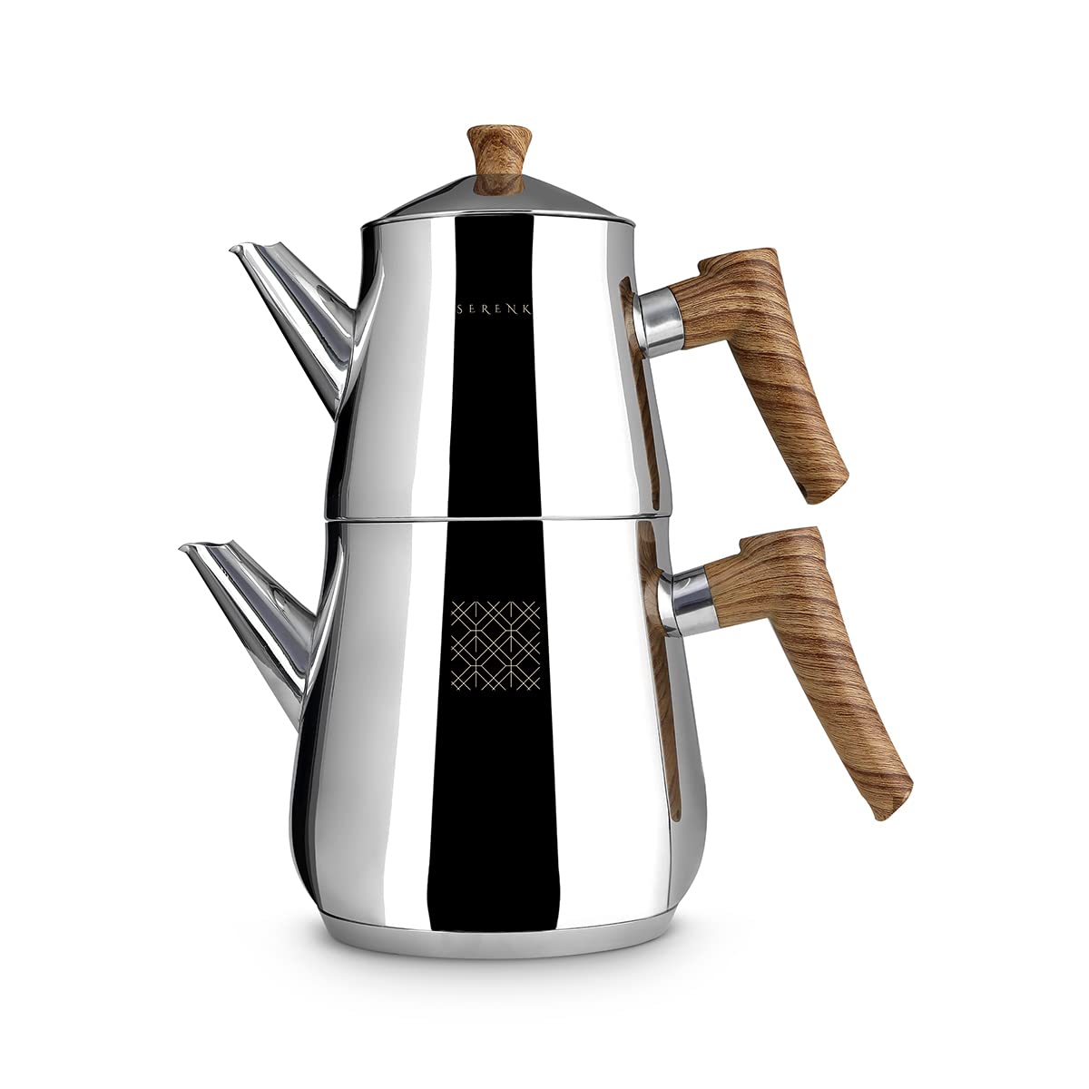 Serenk Definition Stainless Steel Teapot Set, 1L Teapot & 2L Lower Pot, Double-Stacked Design, Induction Compatible, Mirror Polished Finish, Tea Kettle for Home