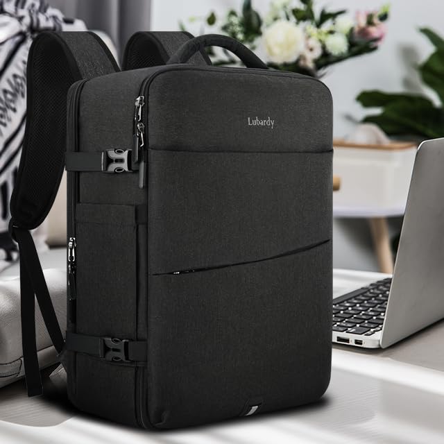 Travel Backpack for Men Women 17 Inch Flight Approved Carry on Backpack Waterproof Large 40L Luggage Daypack Business College Weekender Overnight Laptop Backpack with 3 Packing Cubes, Black