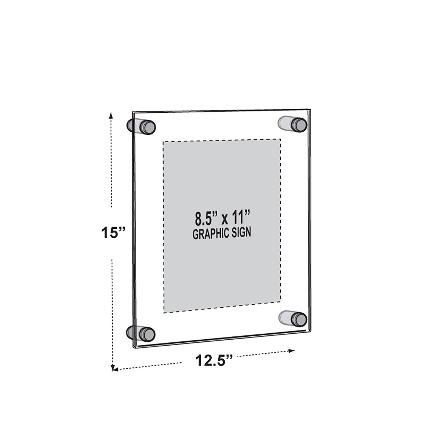 Azar Displays, 105514, Floating Acrylic Wall Frame with Silver Hardware Stand Off Caps, Clear Hanging Photo Frame Display Mount with Frameless Border, Glass-Like Frame for Large Prints, 8.5" x 11"