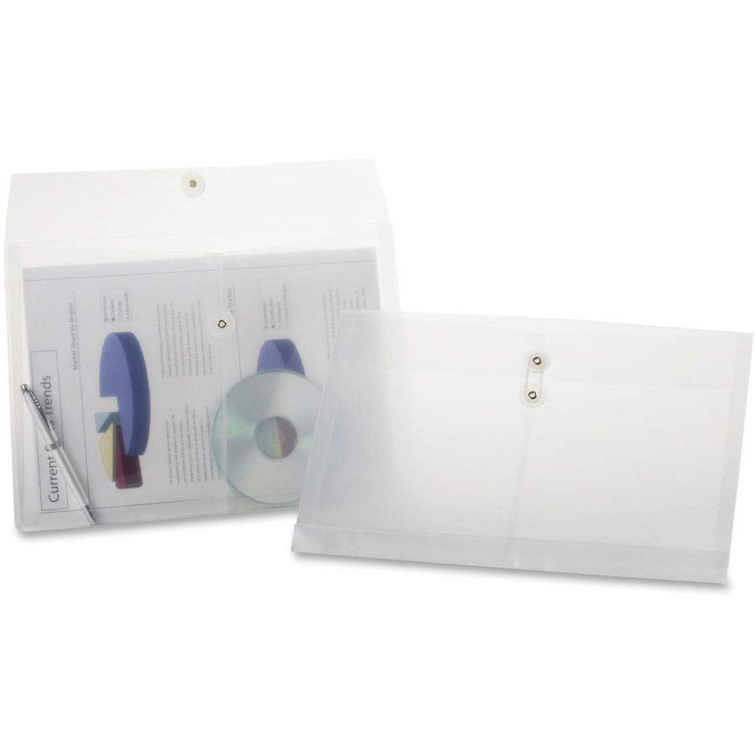 YESSART Clear String Closures Poly Envelopes Side Opening Folder Pocket Pack of 40 Bottom with Expanding Gusset (40 Pack)