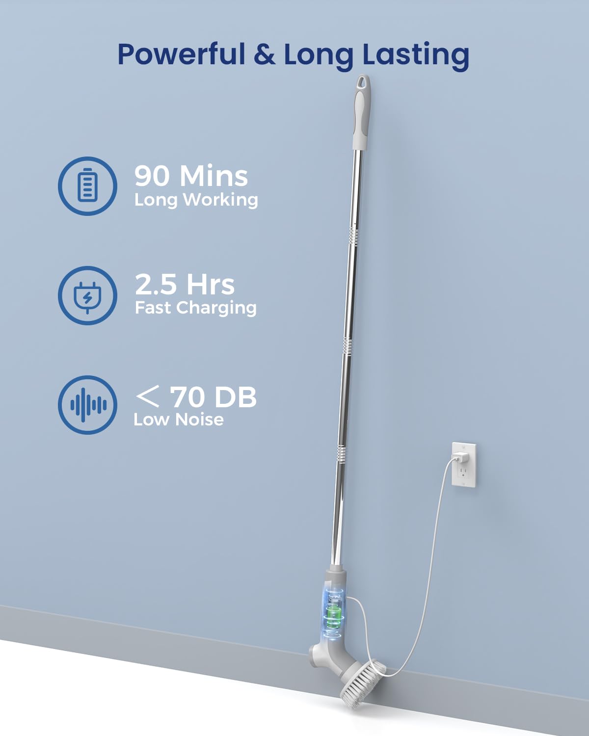 VEWIOR Electric Spin Scrubber, Cordless Cleaning Brush with 3 Adjustable Angle 2 Speeds 3 Replaceable Brush Heads, Electric Cleaning Brush for Floor Bathroom Tub Tile Kitchen Window