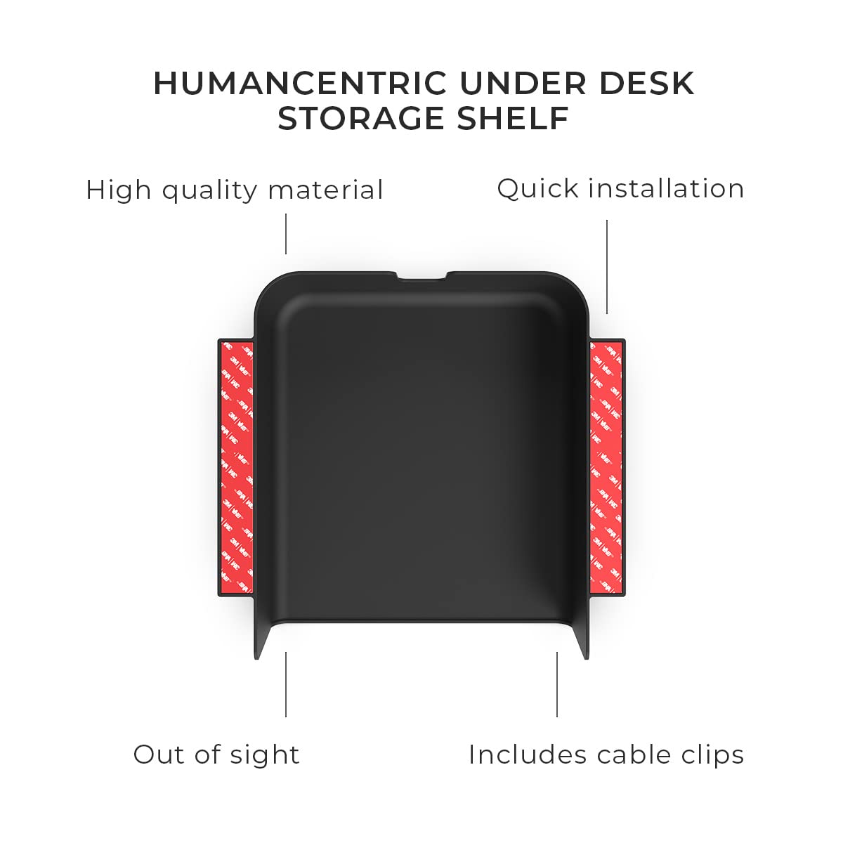 HumanCentric Under Desk Storage Shelf, Drawer Organizer for Office, Workstations, Tables, Sit Stand Desks, Gaming Setups, Mountable Storage Tray, Cable Management, Screw or Stick On, 2 Pack