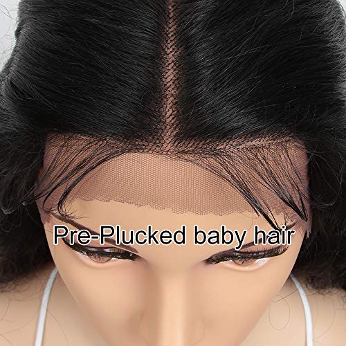 DÉBUT Lace Front Wigs 30 inches Water Wave Super Long Synthetic Wigs with Baby Hair Heat Resistant 240g 6 inches Lace Parting 150% Density (Natural Black)