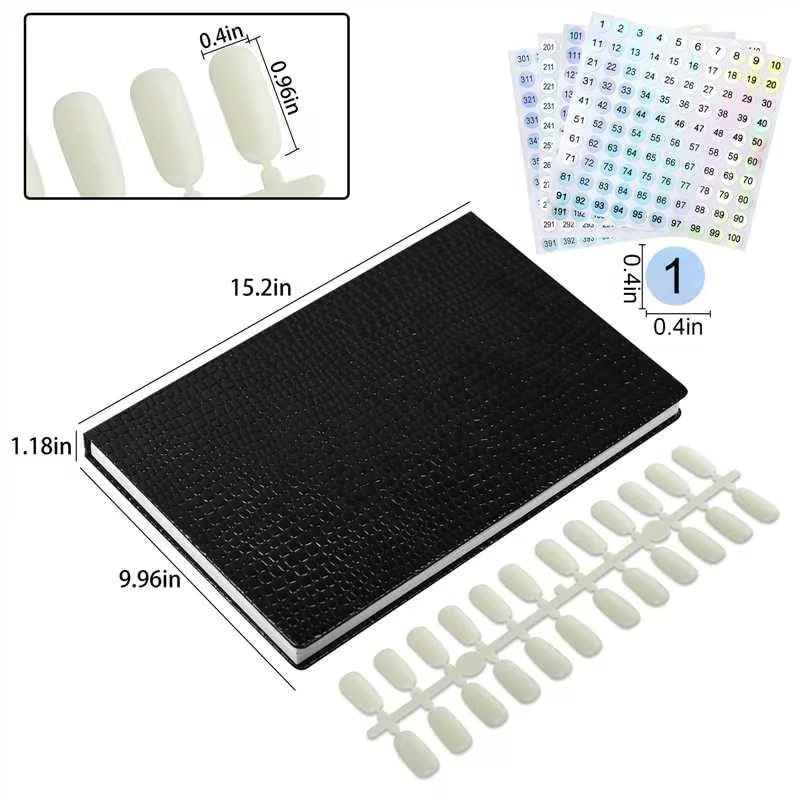 vnjaoi Professional 308 Nail Colors Chart with Number Labels, Black Nail Gel Polish Display Card Book, Nail Art Salon Display Booklet, Nail Color Swatches Nail Practice Card Design Board