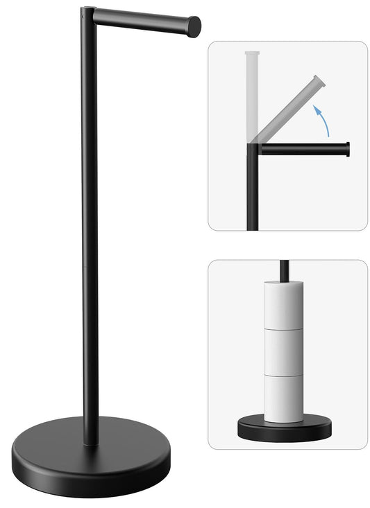 Evolvegoods Matte Black Toilet Paper Holder Stand, Free Standing Toilet Paper Holder for Bathroom, 304 Stainless Steel Rustproof Toilet Paper Stand Storage for 4 Rolls(Fits All Rolls)