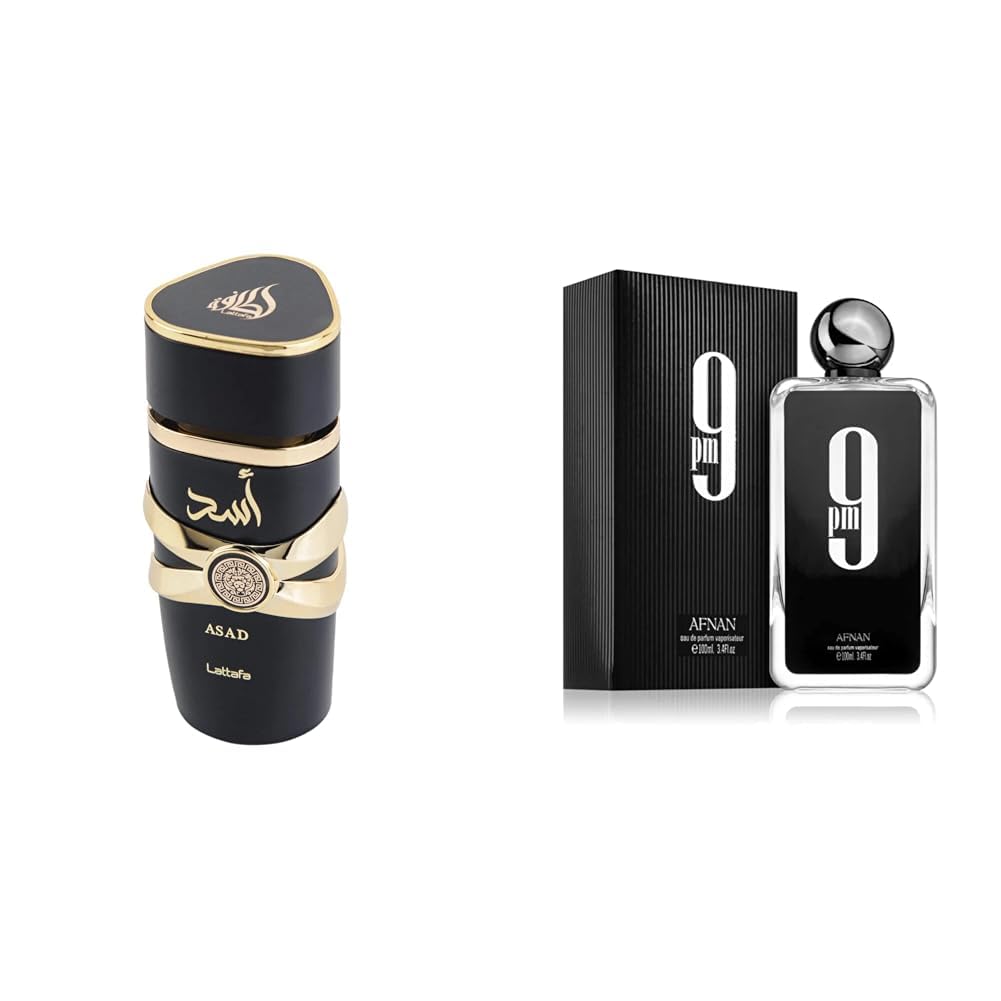 Lattafa Asad Eau de Parfum Spray 3.4oz and Afnan 9 PM Eau de Parfum Spray 3.4oz Fragrance Bundle for Men and Women