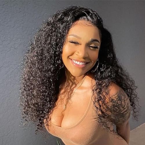 Kiqibeauty V Part Wig Human Hair For Black Women Upgrade U Part Wig Human Hair Kinky Curly Wig 100% Virgin Hair Glueless Wear and Go Wig Minimal Leave Out 200% Density (Kinky Curly, 16 Inch)