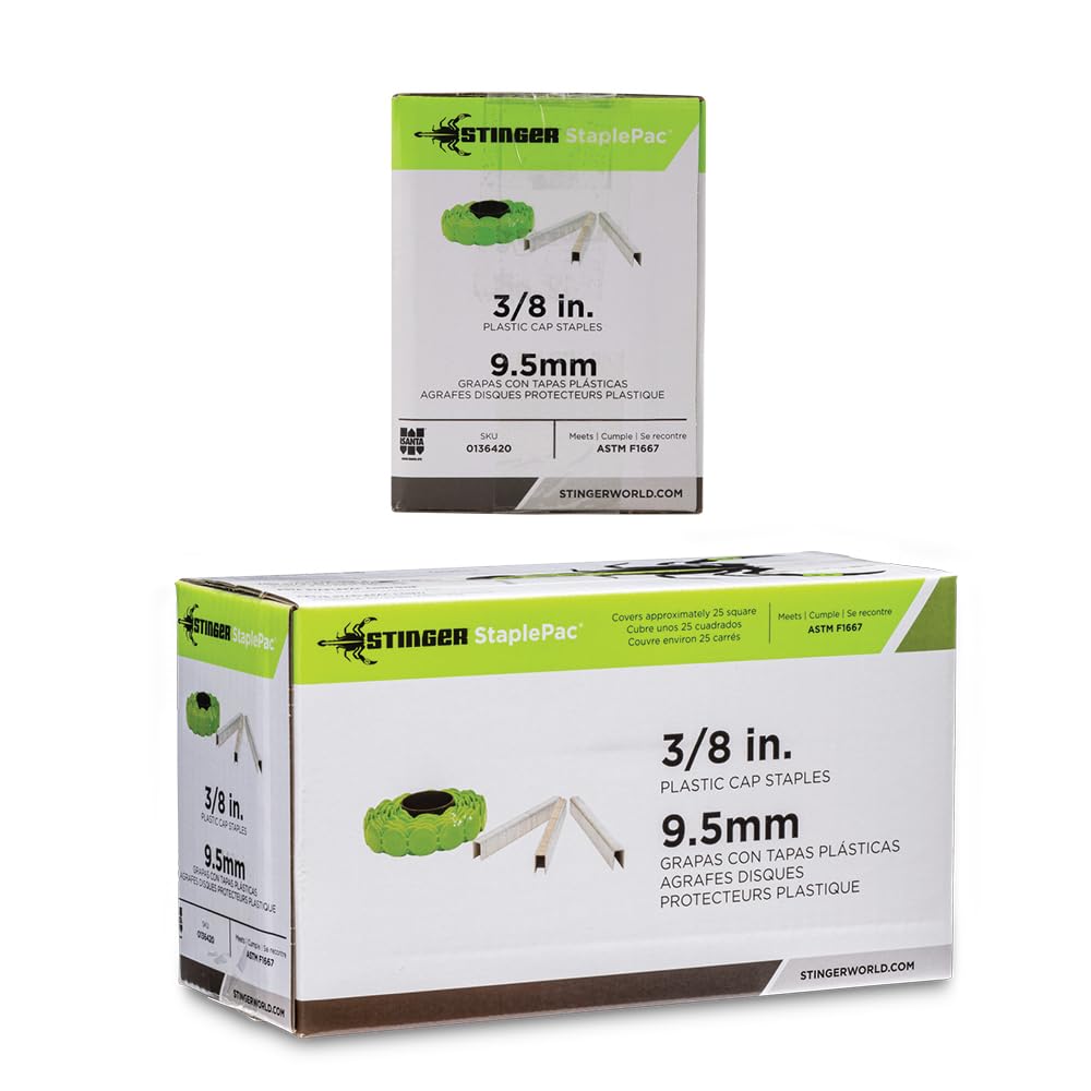 STINGER 3/8" StaplePac Cap Staples - A-11 Crown Staples 20ga (2016 ct), for use with CH38-2 and CH38A Cap Staplers