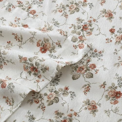 Laura Ashley - Flannel Sheets Queen Size, Anti-Pilling & Wrinkle Resistant Cotton, Touchably Soft for All-Season Comfort - Bed Sheets with Matching Pillowcases & Fitted Sheet (Le Fleur Orange)