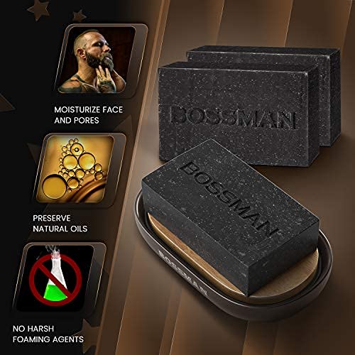 Bossman 6 Pack Men’s Bar Soap 4-in-1 – All Natural Organic Beard Wash, Shampoo, Body Wash, Shaving and Bath Soap - Essential Beard Care, Scent – Lavender and Patchouli