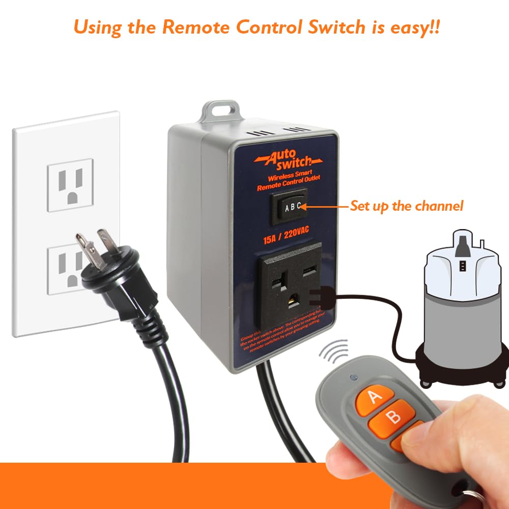 O'SKOOL Remote Control Wireless Electrical Outlet Switch, 433M Transmitter 220V Plug (Battery Included)