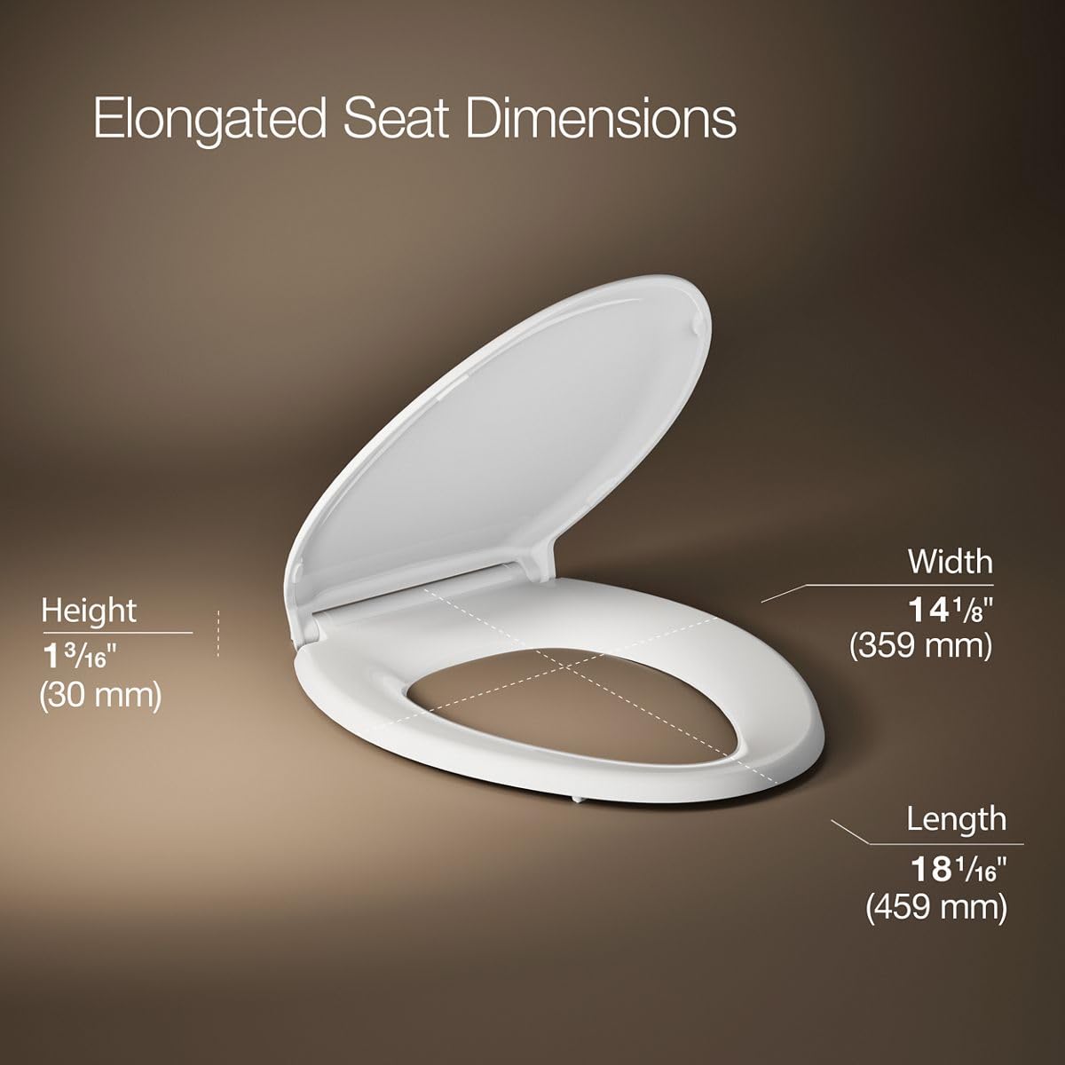 KOHLER RUTLEDGE® NIGHTLIGHT Elongated Toilet Seat, White, Grip-Tight Installation, Quiet Close Seat Prevents Slamming
