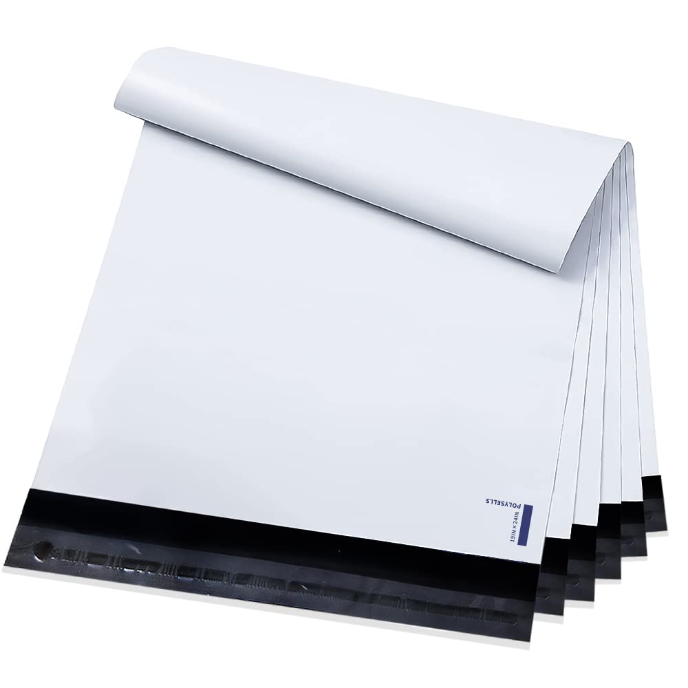 POLYSELLS 100 Pack 19x24 Inch White Poly Mailers Shipping Envelopes, Strong Adhesive Sealing, Waterproof, and Tear-resistant Postal Mailing Bags for Clothing, Books, and Accessories