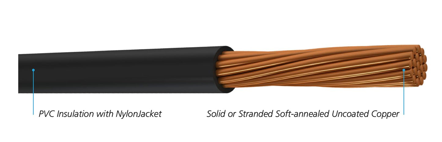 100 FEET 6 AWG 19-Stranded THHN-THWN-2 Copper Building Wire, Black Jacket.